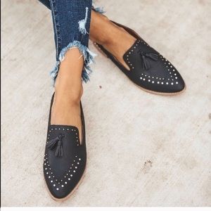 Mi.iM NWOT Black Studded Tassel Loafer Mule Shoes